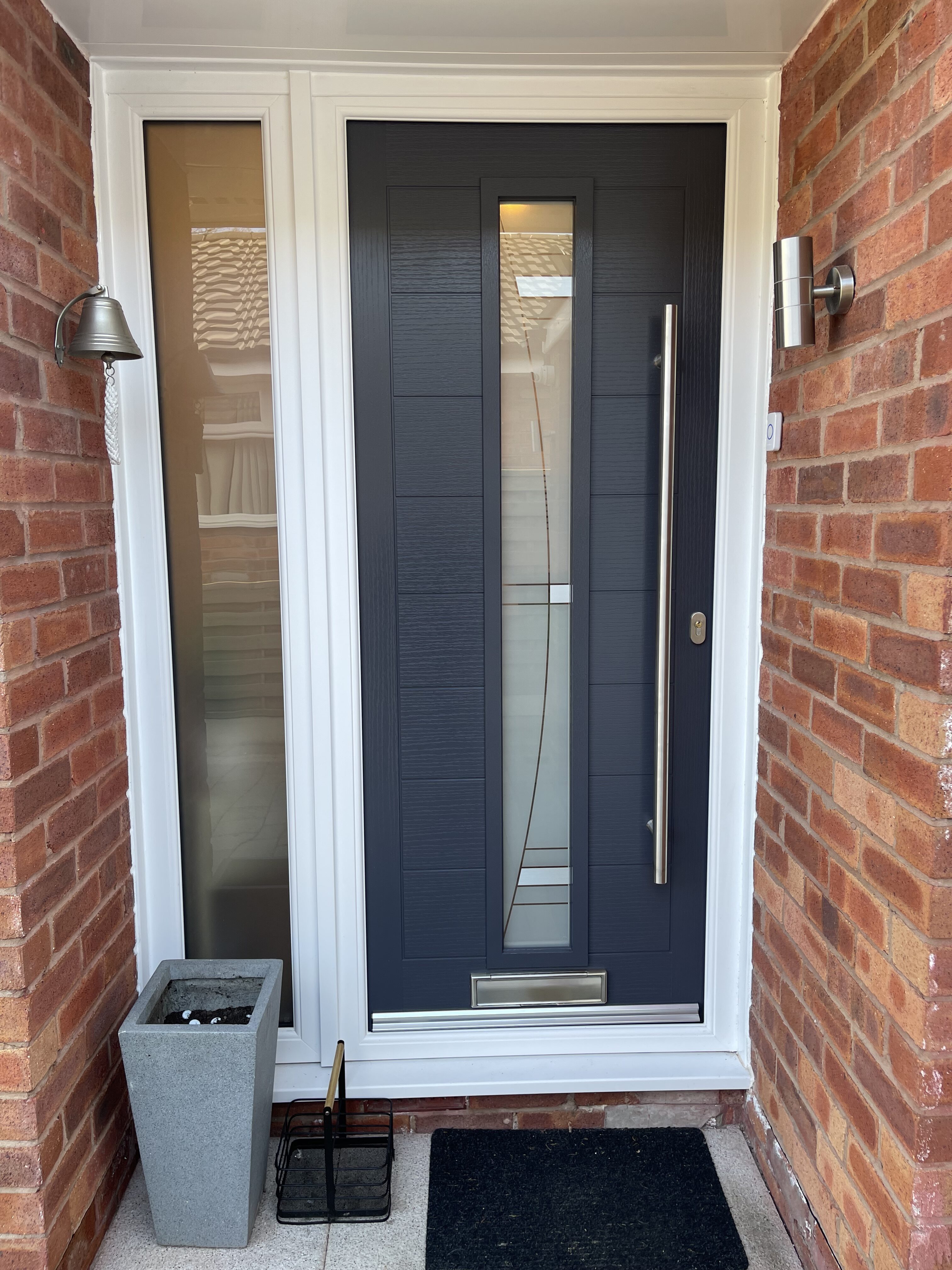 Slate grey door slab with white frame front modern composite door with long bar handle