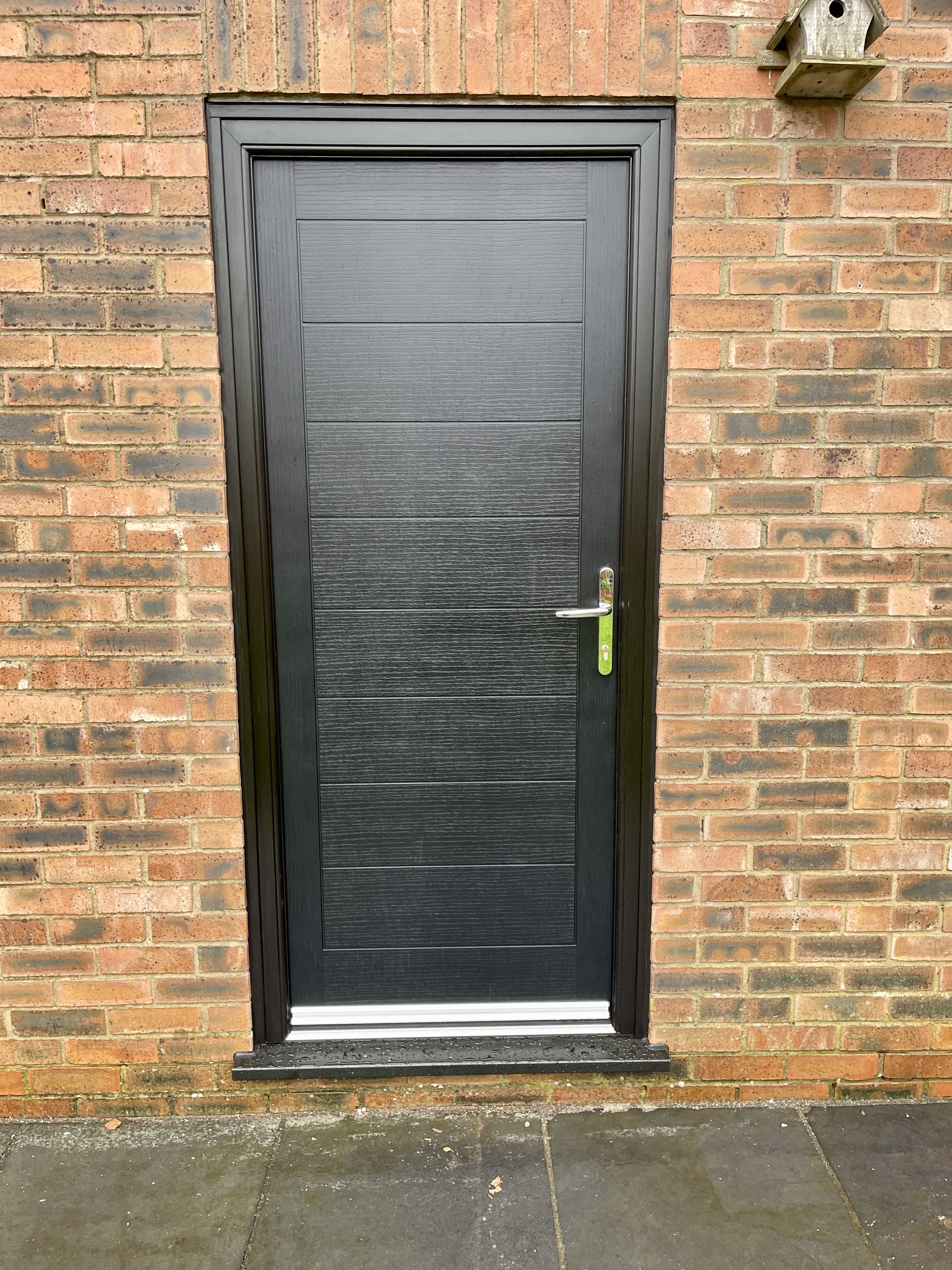 Solid modern composite back door in all black