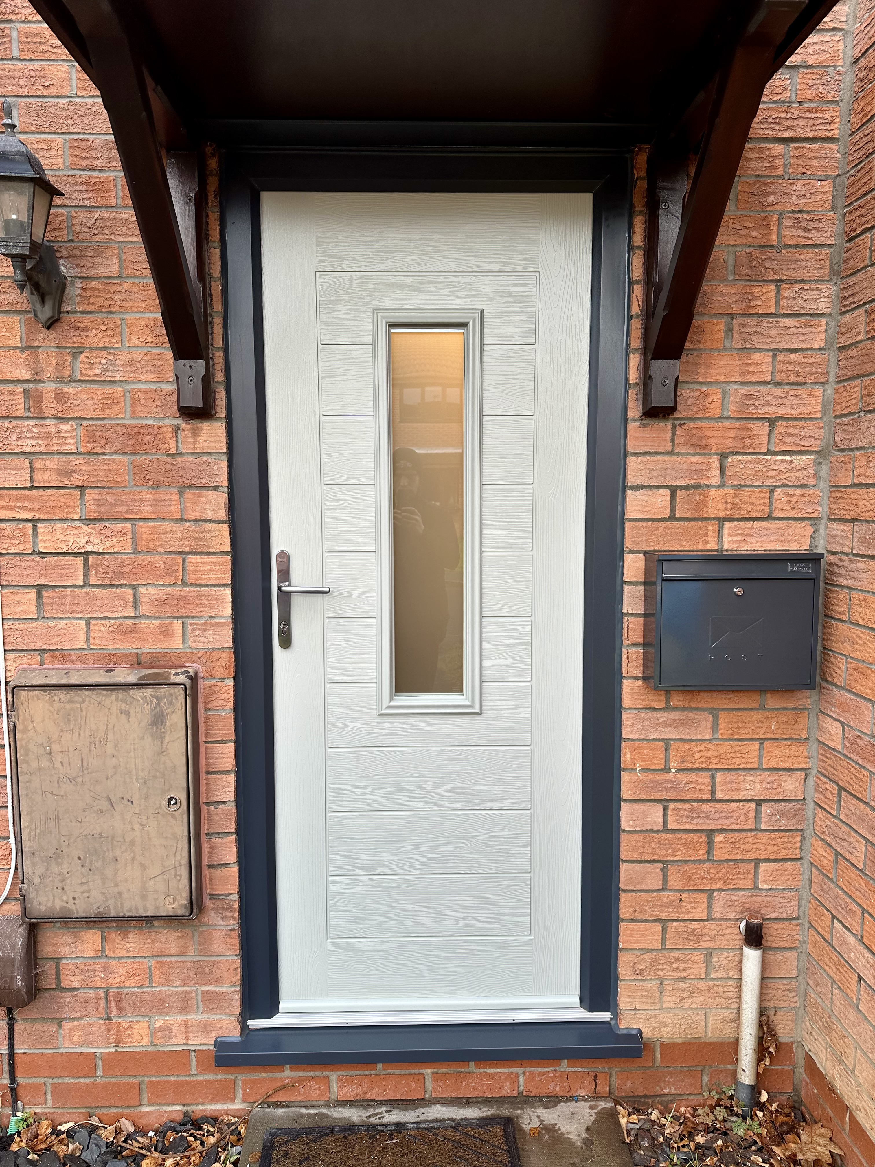 Agate grey door slab front modern composite door with anthracite grey frame and normal lever handle