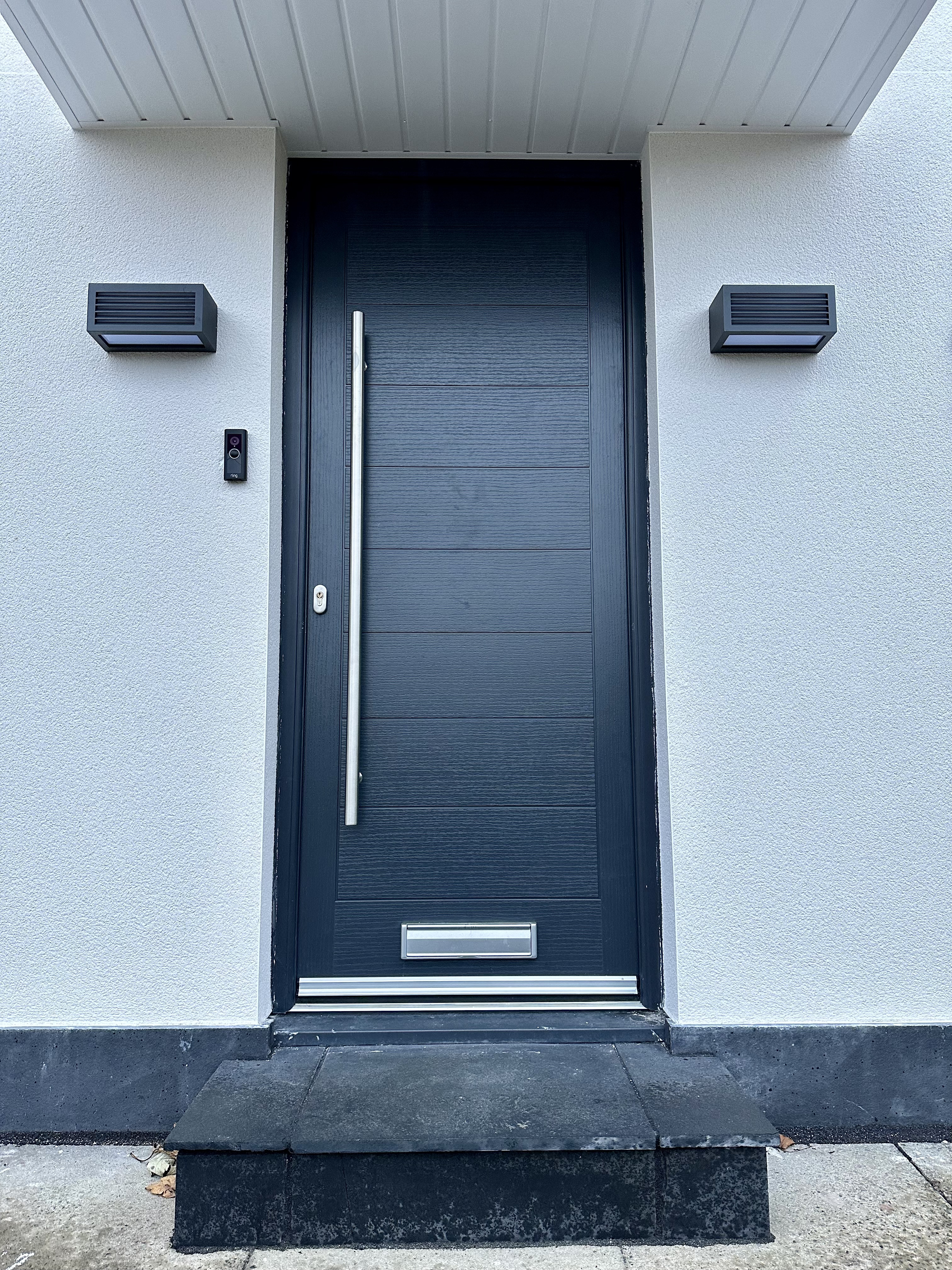 Solid no glass Monza Anthracite grey front modern composite door with circle bar handle