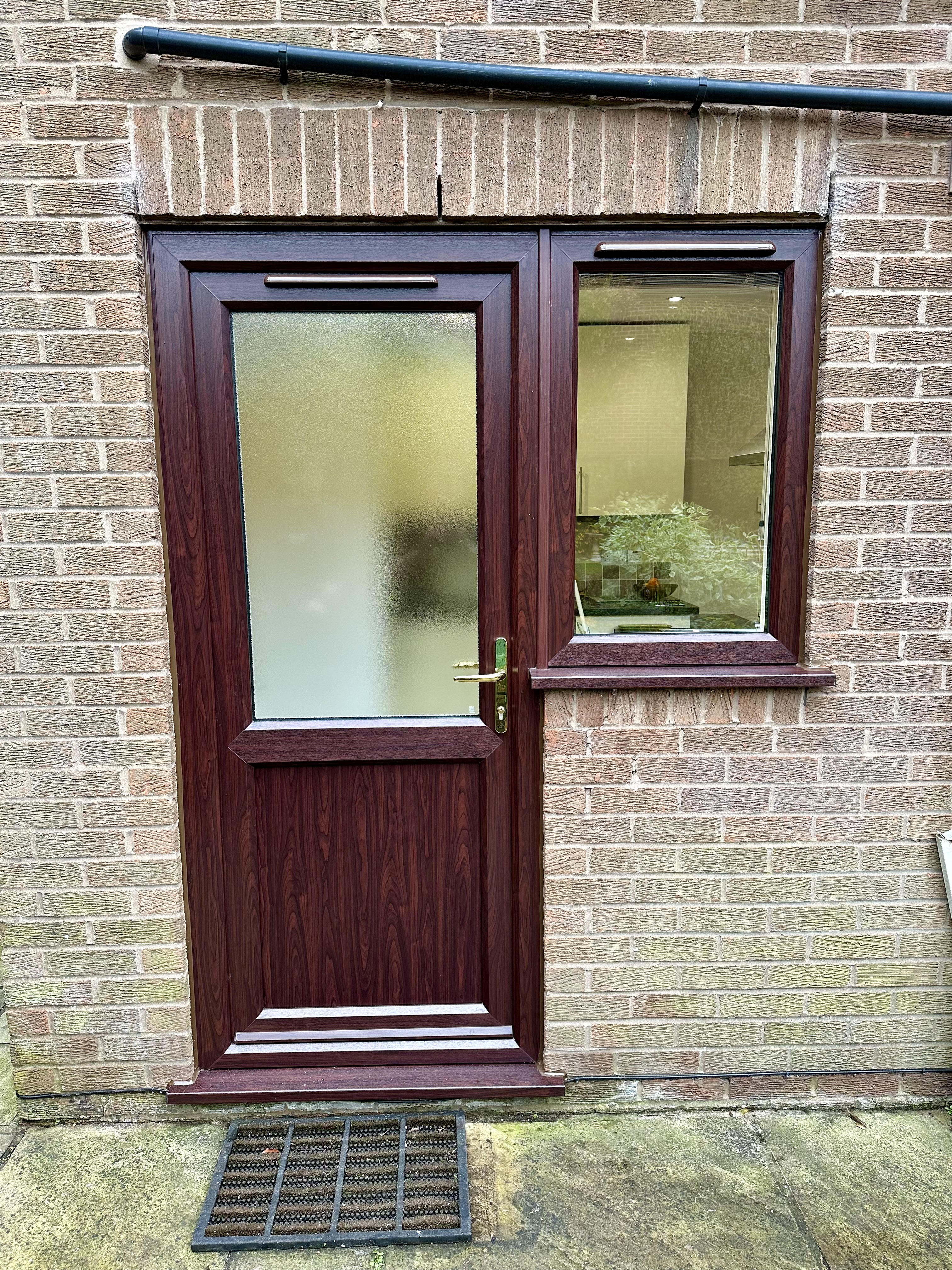 Rosewood brown PVC Mid-rail back door with joined window