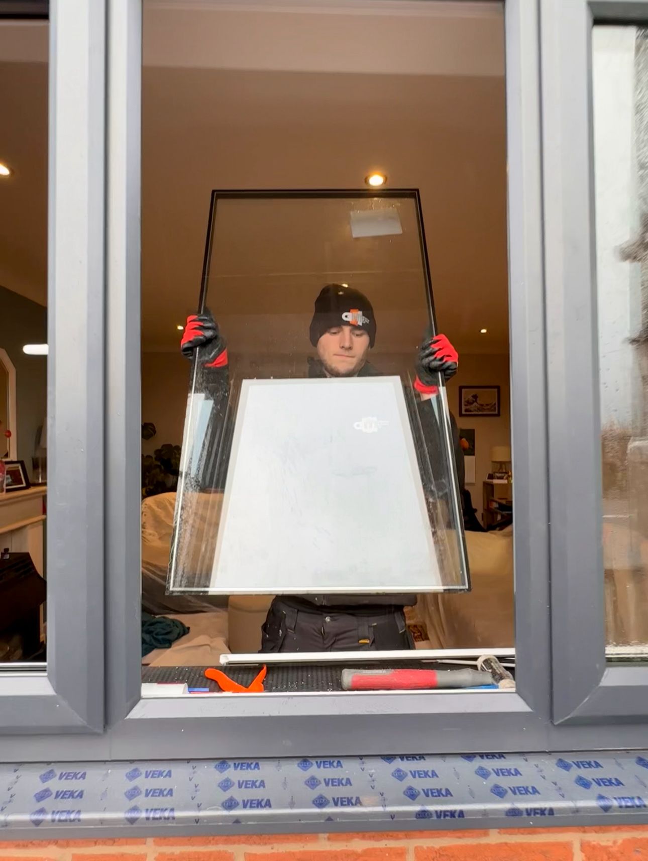 New window pane being installed