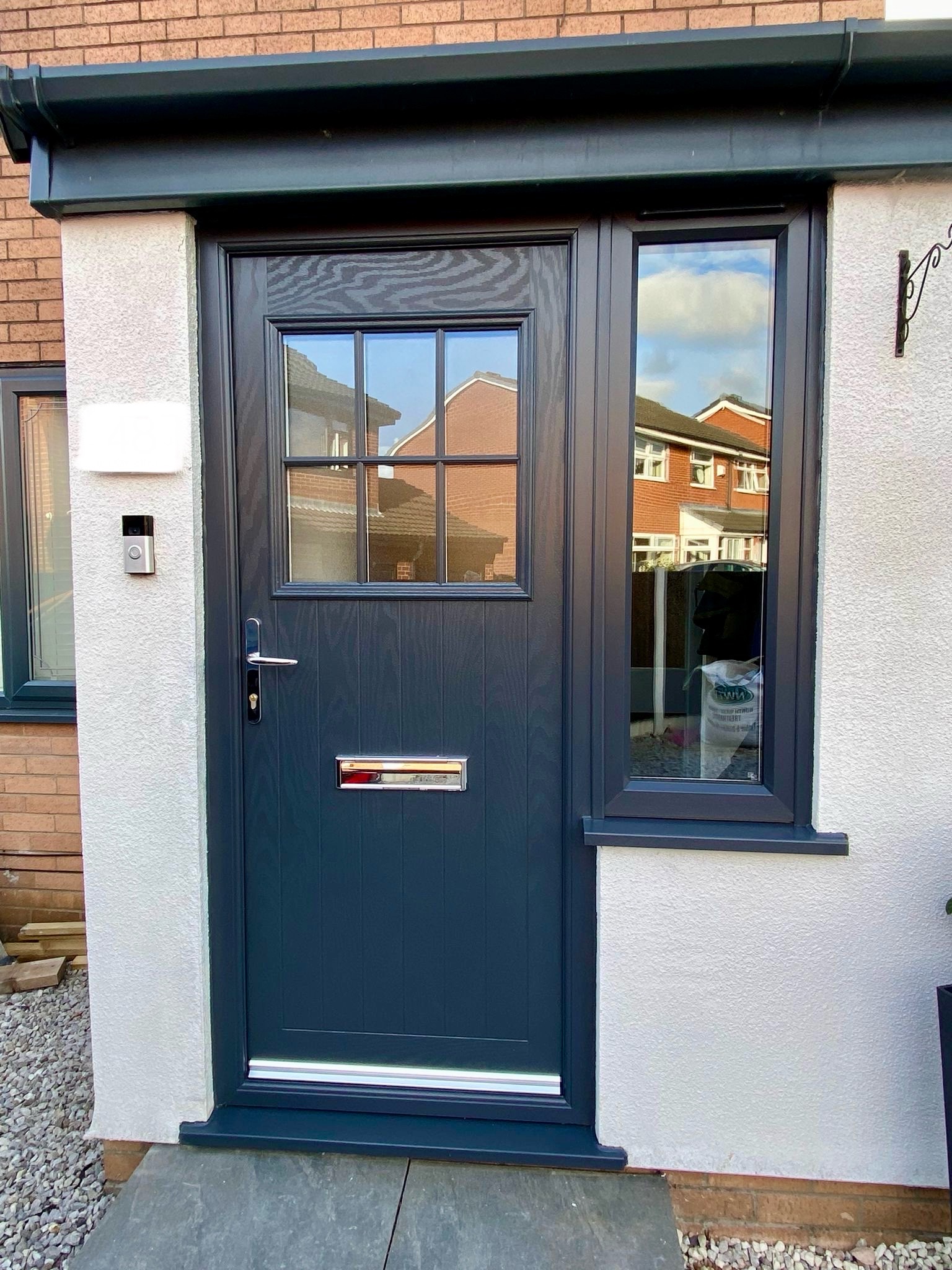 Cottage farmhouse style Anthracite grey traditional front composite door with stippolyte privacy glass